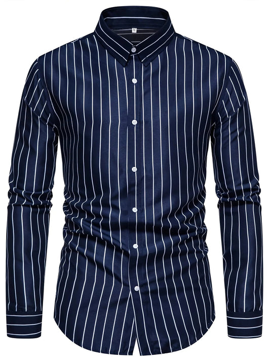 FGKKS New Men's Casual Shirt Fashion StrIped Long Sleeve Male Business Dress Shirt - trendyfy.store